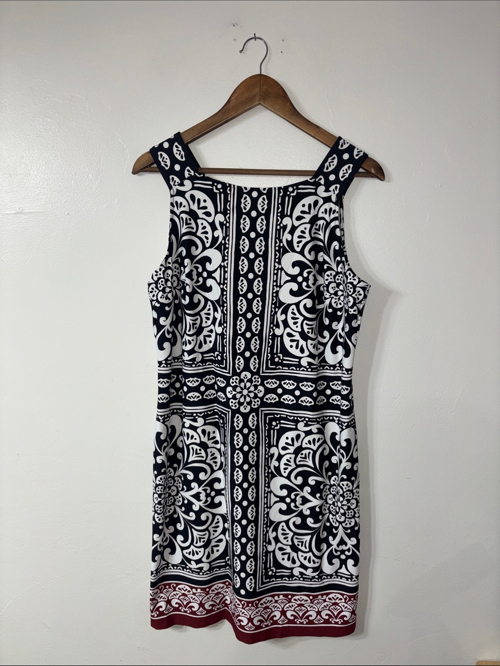 Talbots Navy Blue White Allover Print Floral Sleeveless Midi Dress Size Large